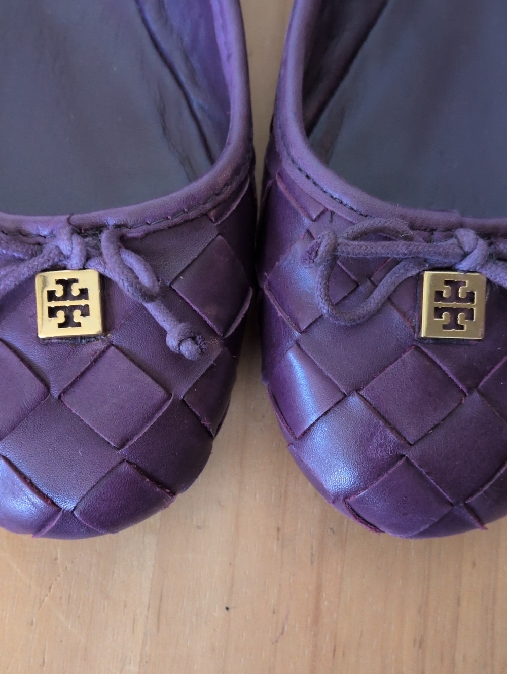Tory Burch Prescot Woven Ballet Flats Purple With Gold Accent Size 8.5 Leather - Picture 4 of 7